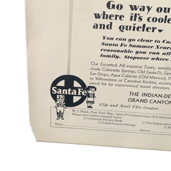 Vintage 1930 Santa Fe Break Away This Summer Ad Advertisement - Picture 5 of 5